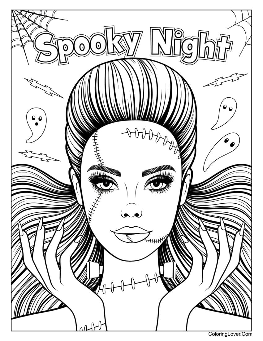 Frankenstein-inspired Barbie Halloween coloring page