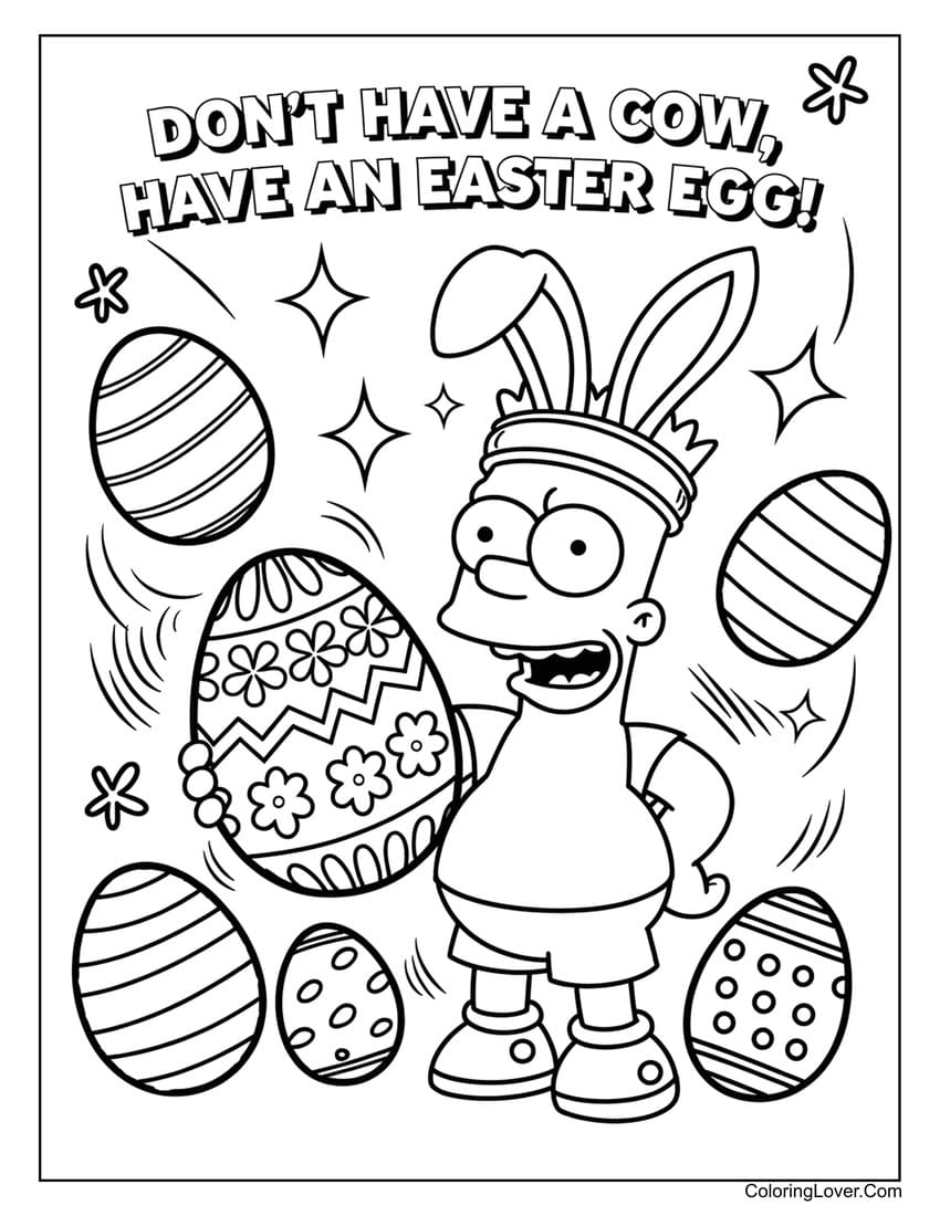 Bart Simpson wearing bunny ears with an Easter egg coloring page