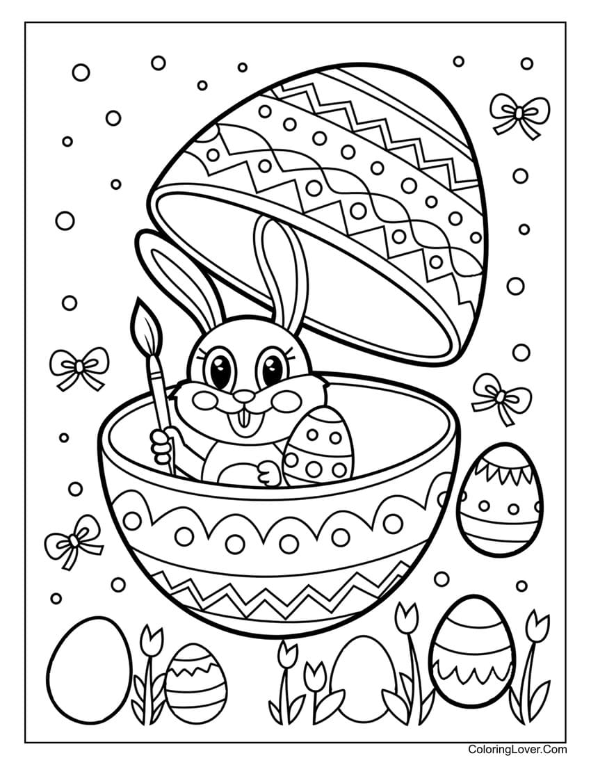 Bunny inside a decorated Easter egg coloring page