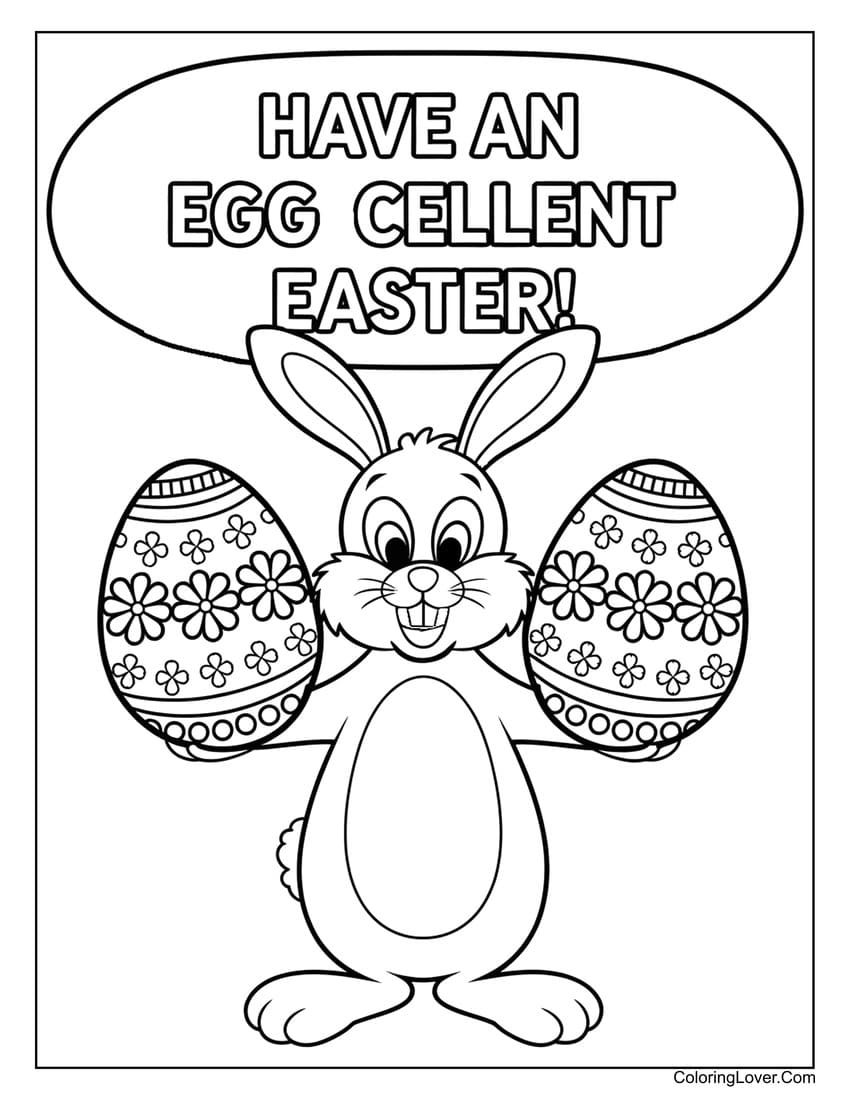 Cute bunny holding Easter eggs coloring page
