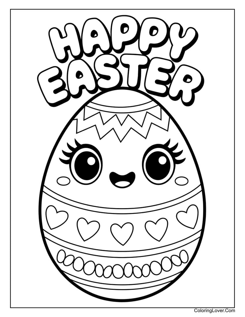 Cute Easter egg with festive decorations coloring page