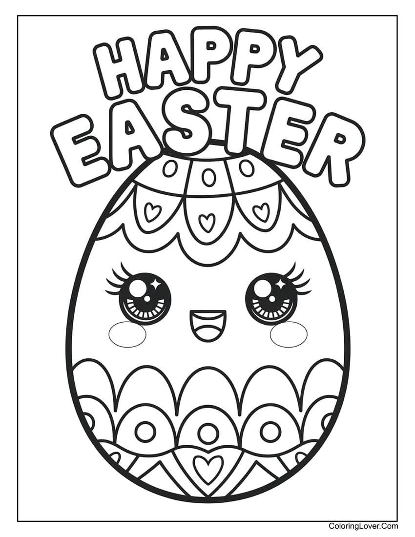 Cute Easter egg with happy face coloring page