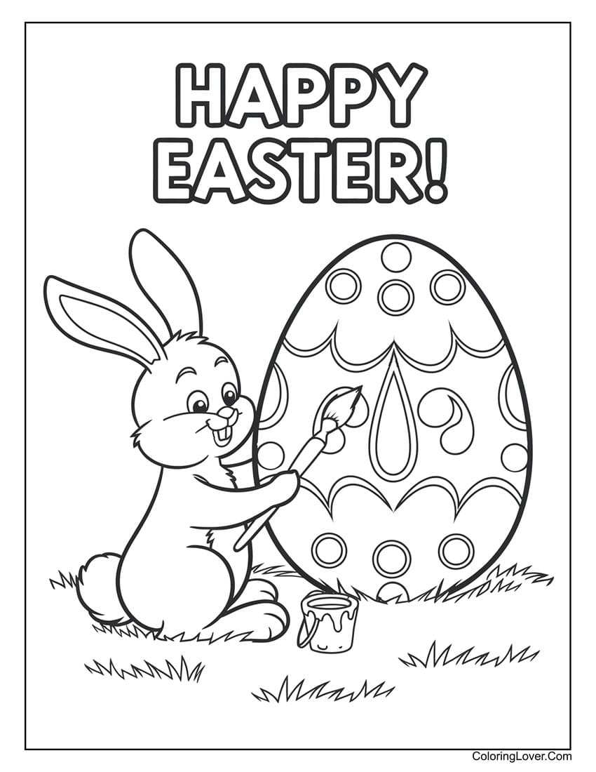 Easter bunny painting an egg coloring page