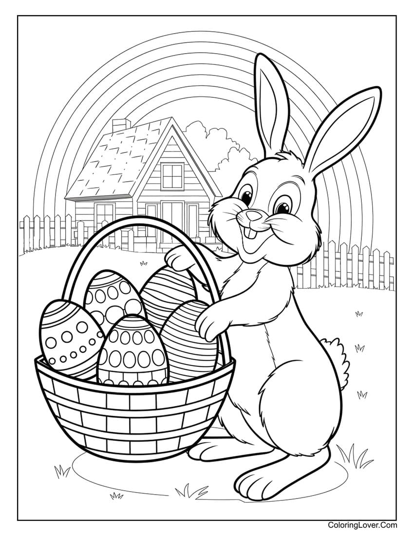 Easter bunny with basket of eggs coloring page