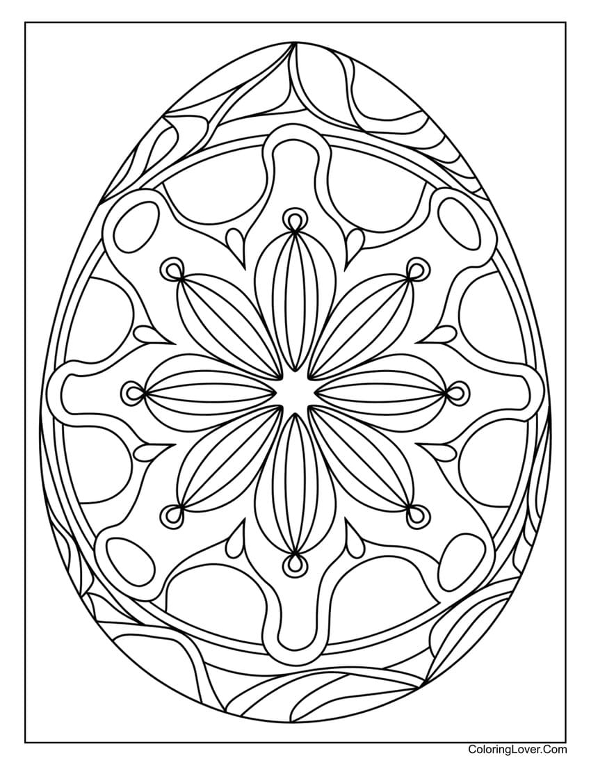Easter egg with floral mandala coloring page