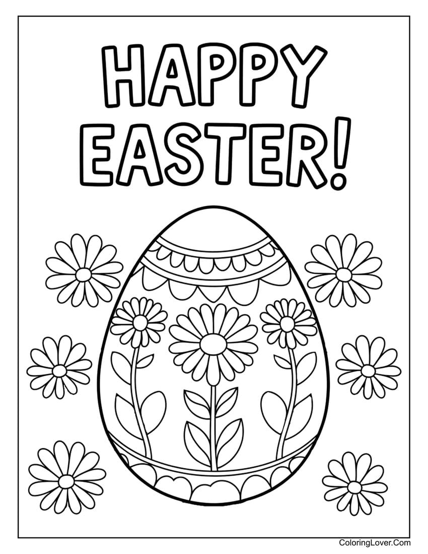 Easter egg with flowers coloring page