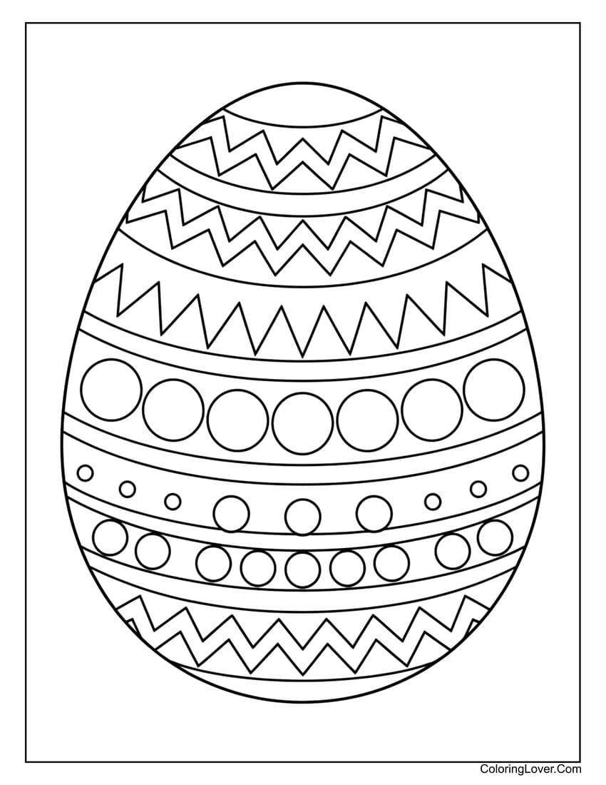 Easy Easter egg with zigzag patterns coloring page