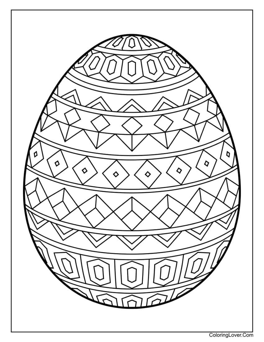 Geometric pattern Easter egg coloring page for adults