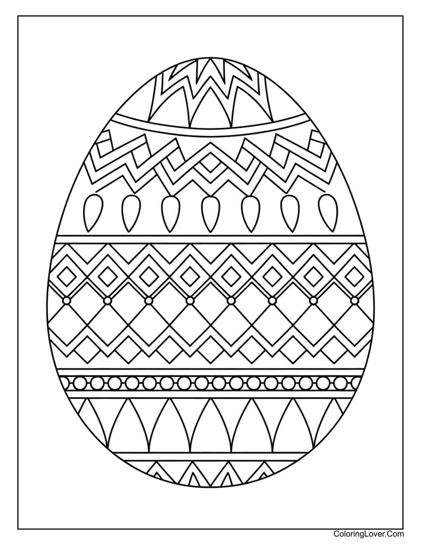 Geometric patterned Easter egg coloring page