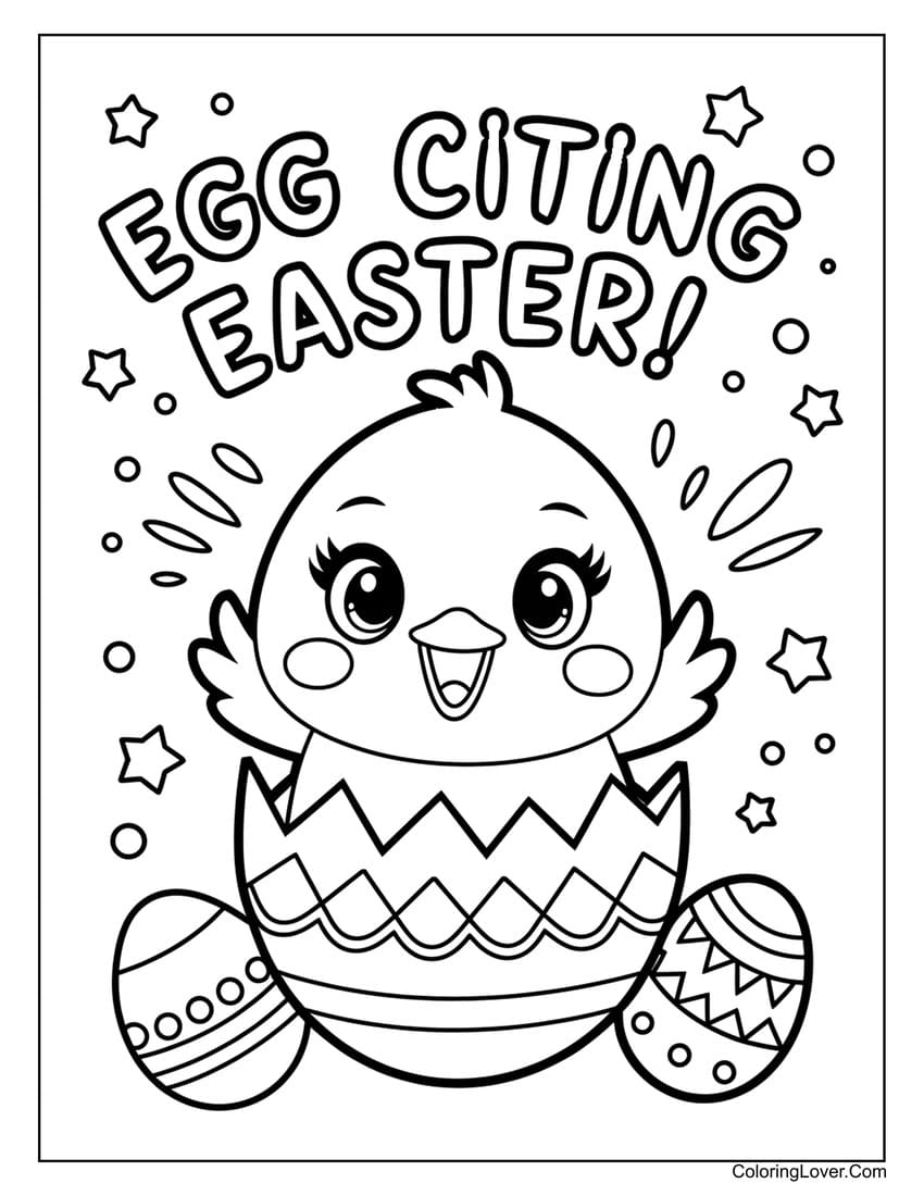 Happy chick hatching from Easter egg coloring page