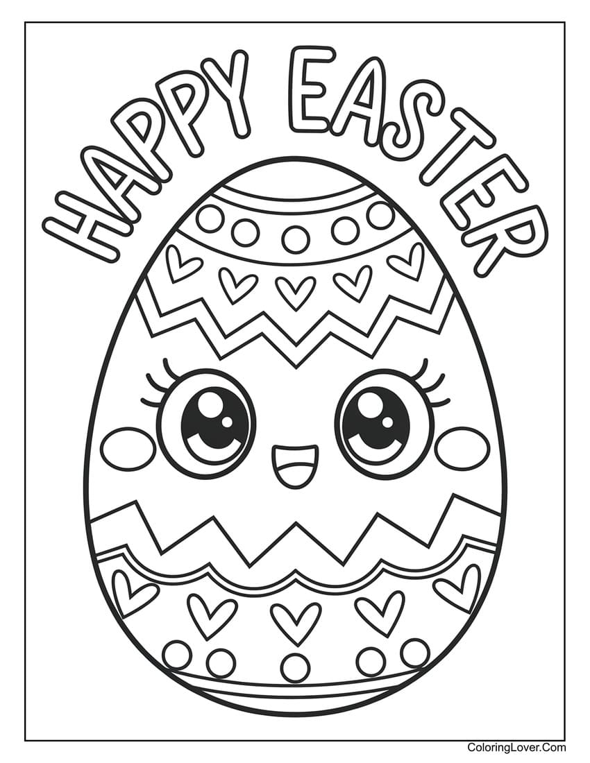 Happy Easter egg with hearts coloring page