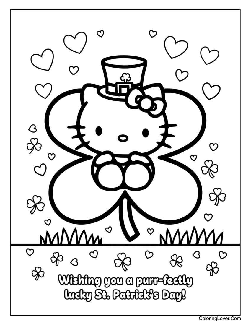Hello Kitty lucky St. Patrick’s coloring page