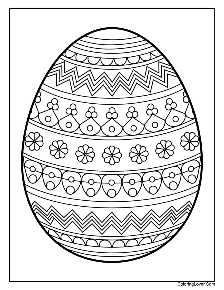 Intricate floral Easter egg coloring page