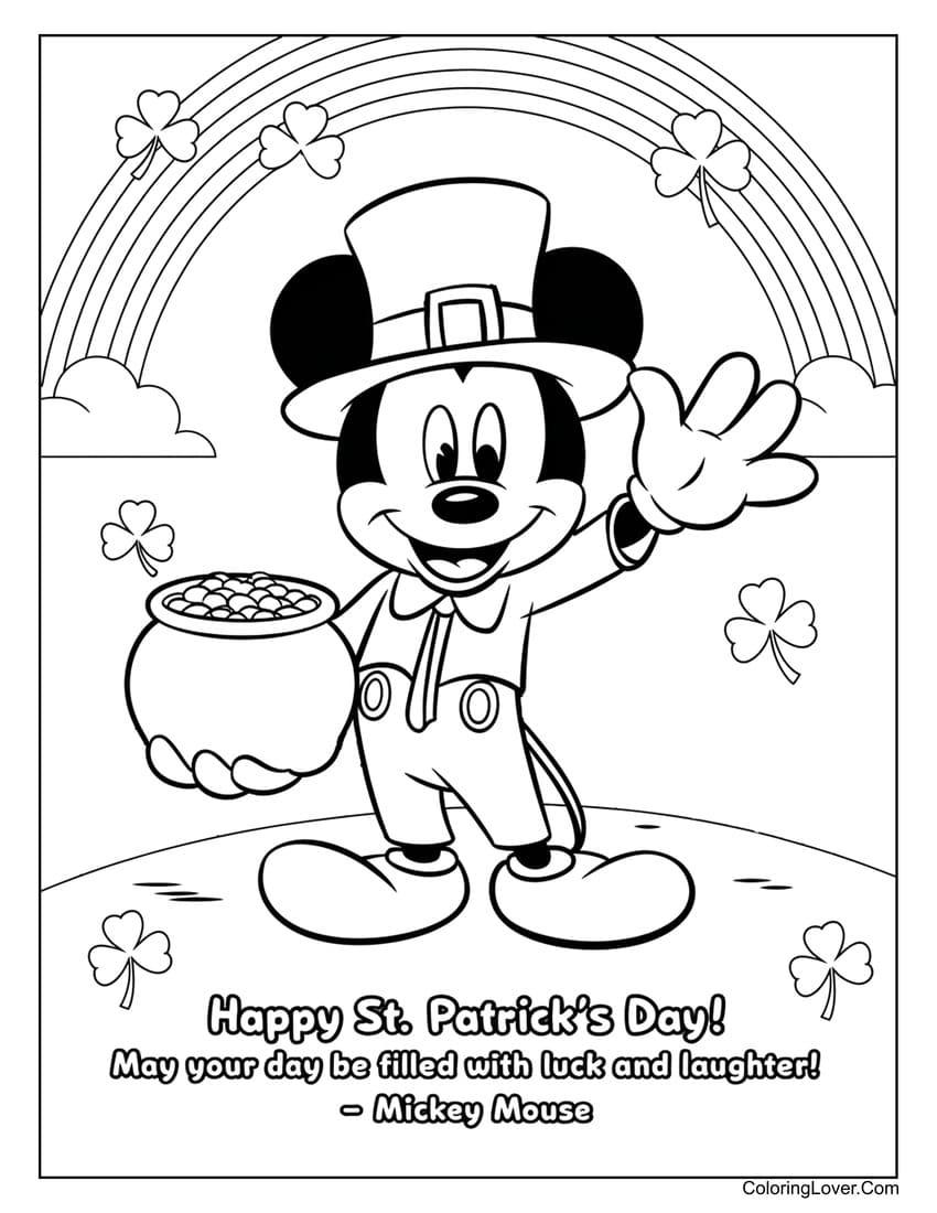 Mickey Mouse lucky St. Patrick’s coloring page