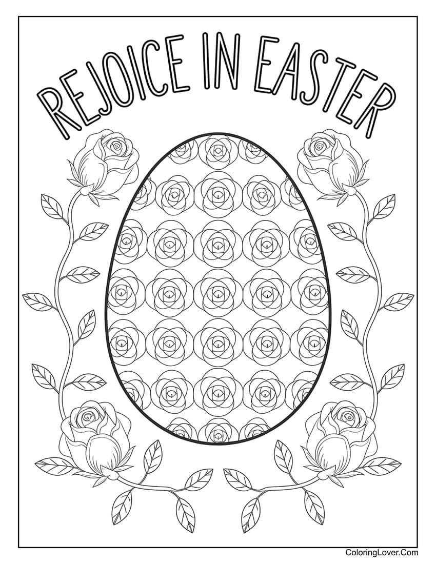 Rejoice in Easter egg with roses coloring page for kids