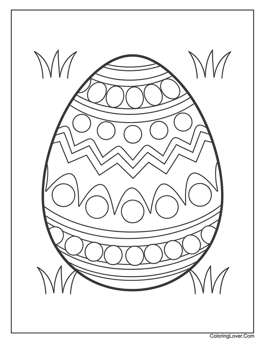 Simple decorated Easter egg in grass coloring page