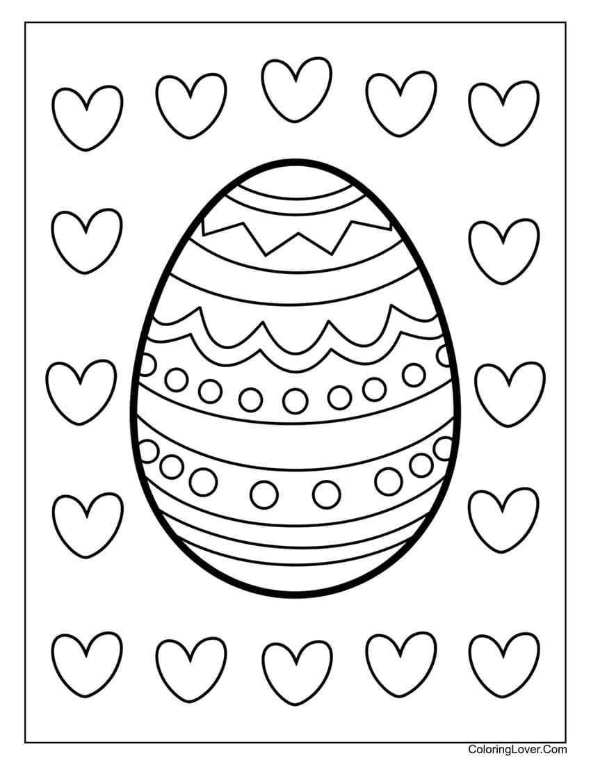 Simple Easter egg with hearts coloring page