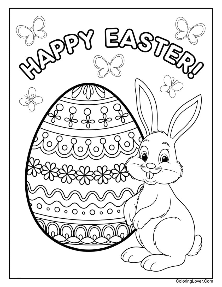 Smiling bunny with giant Easter egg coloring page