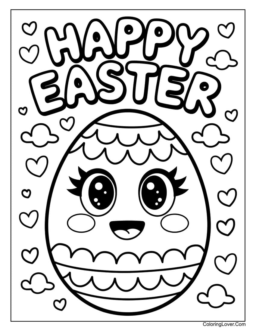 Smiling kawaii Easter egg coloring page