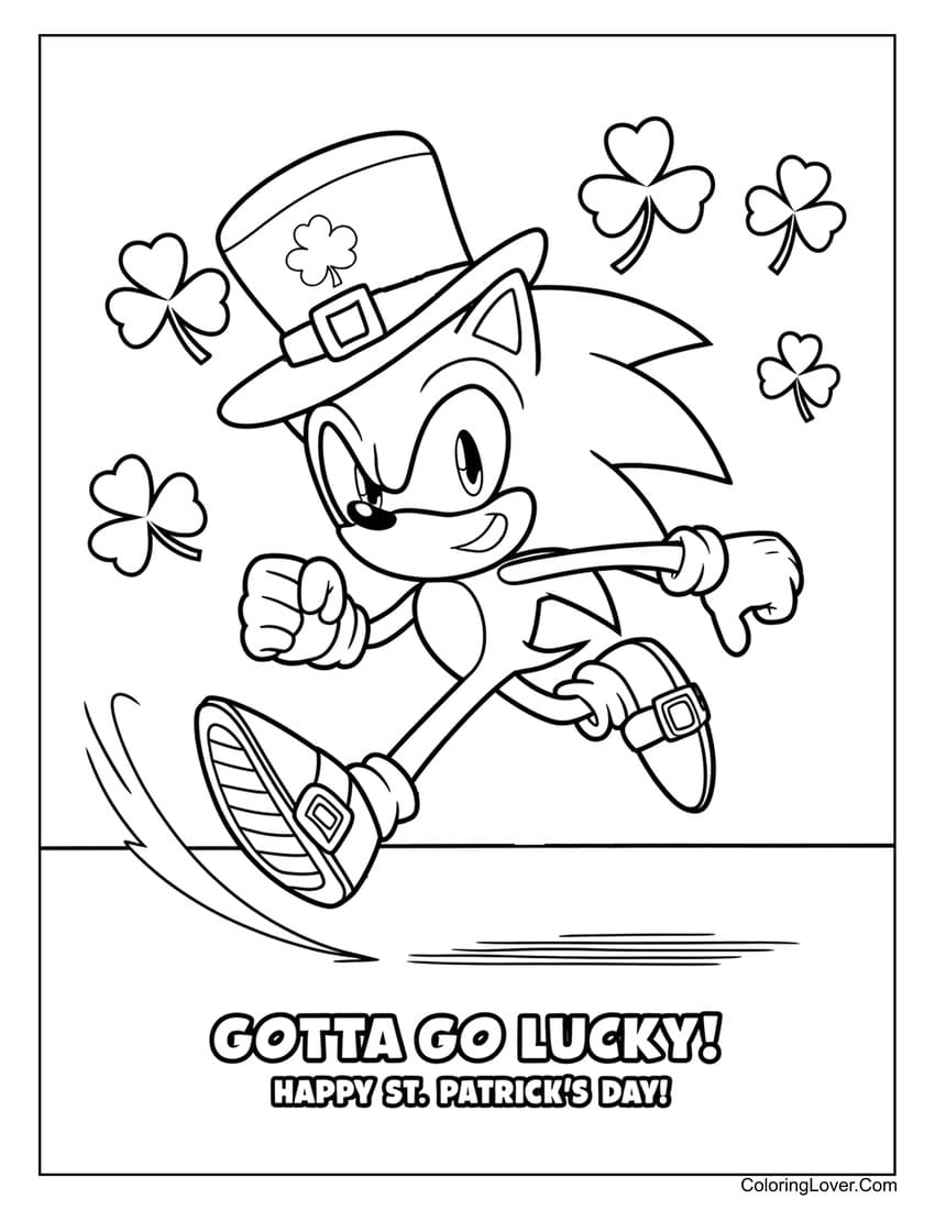 Sonic running with clovers coloring page