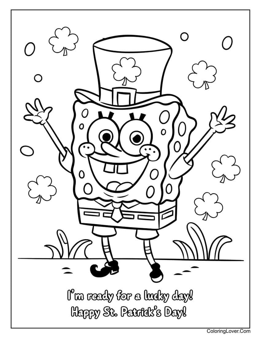 SpongeBob happy St. Patrick’s Day coloring page