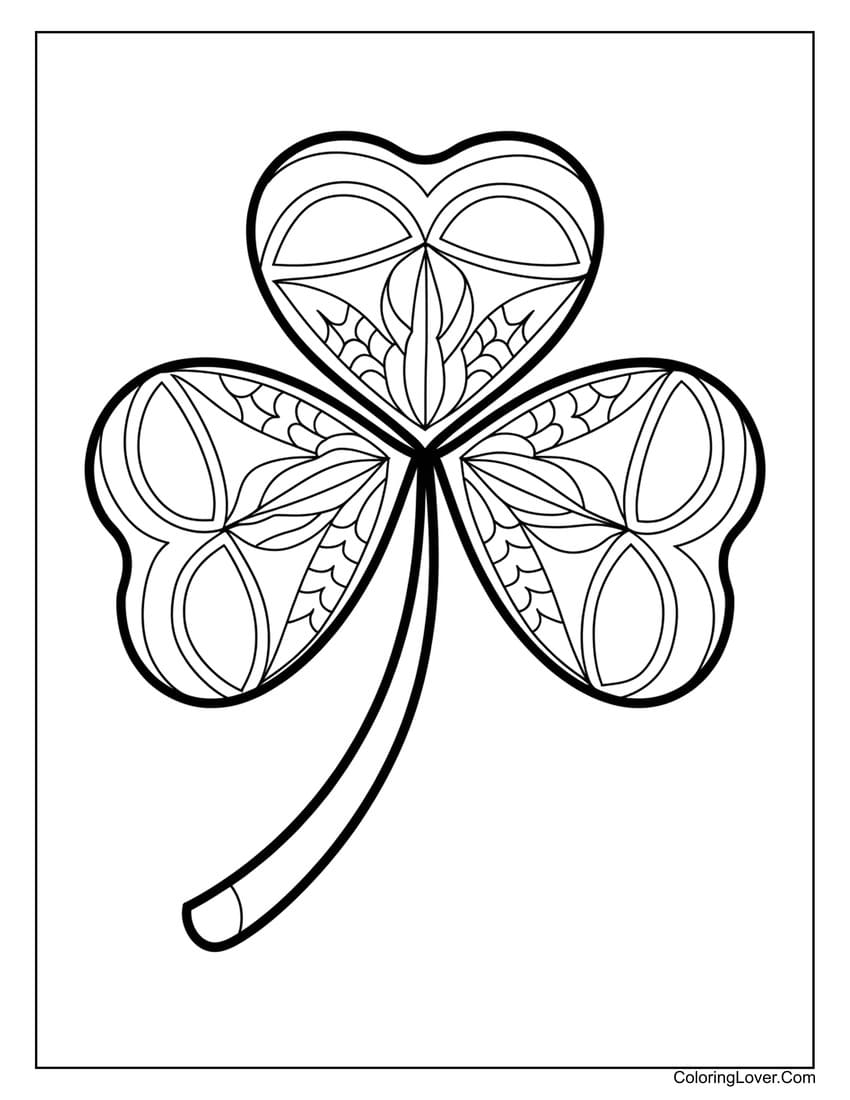 St. Patrick’s Day detailed shamrock coloring page