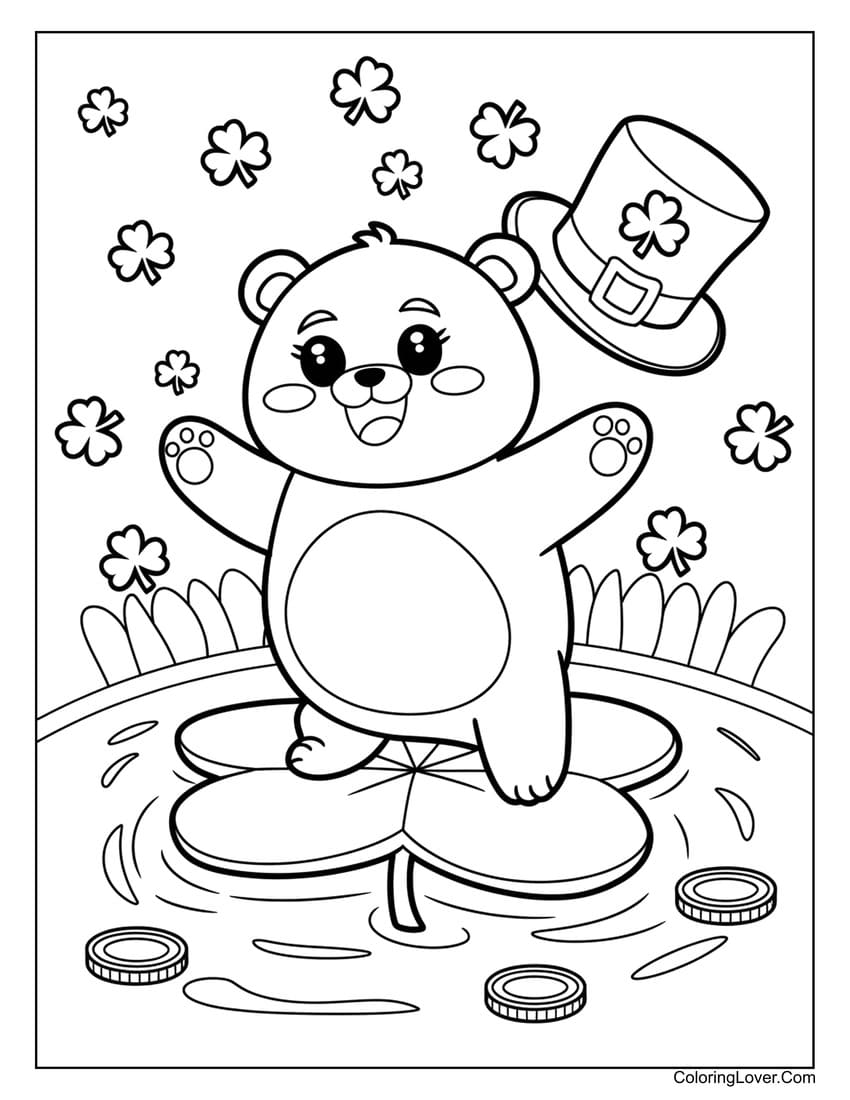St. Patrick’s Day happy bear coloring page
