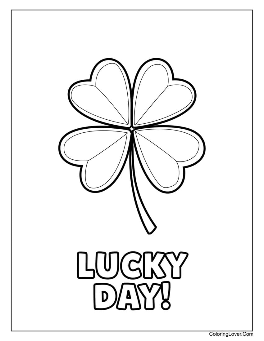 St. Patrick’s Day lucky clover coloring page