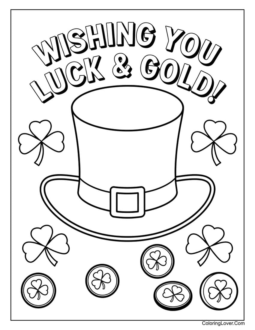 St. Patrick’s Day lucky hat with coins coloring page