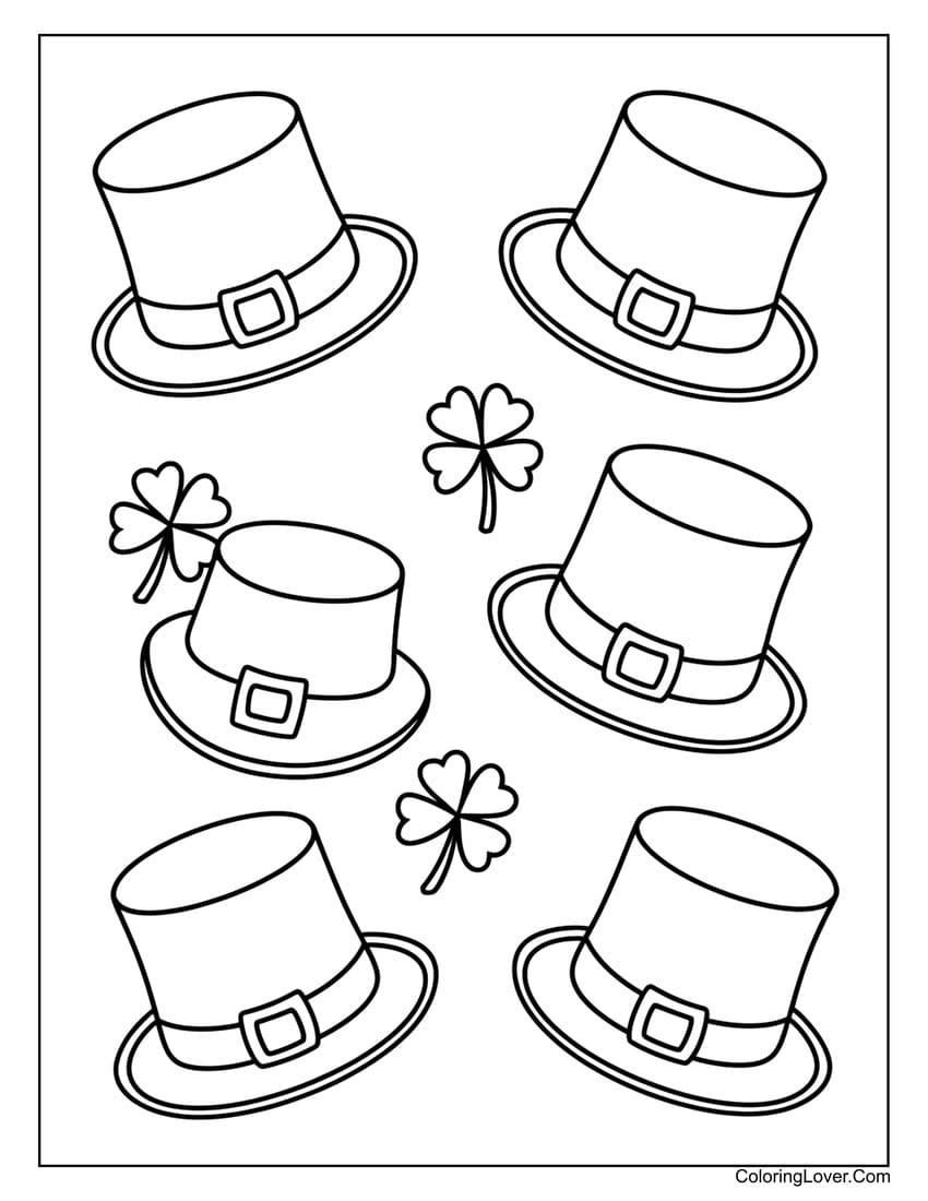 St. Patrick’s Day multiple hats coloring sheet