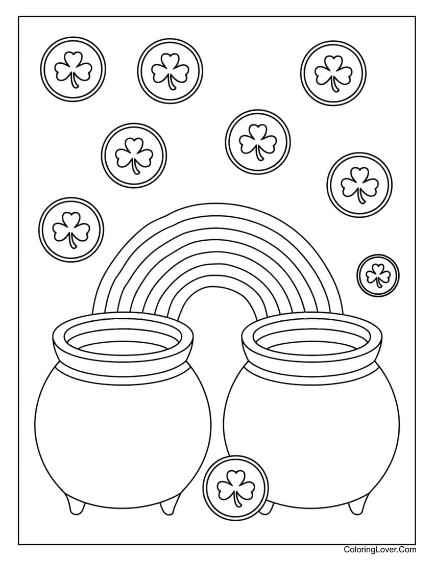 St. Patrick’s Day pots of gold coloring page