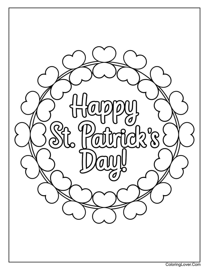 St. Patrick’s Day shamrock wreath coloring page