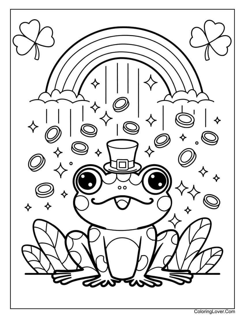 St. Patrick’s Day smiling frog coloring page