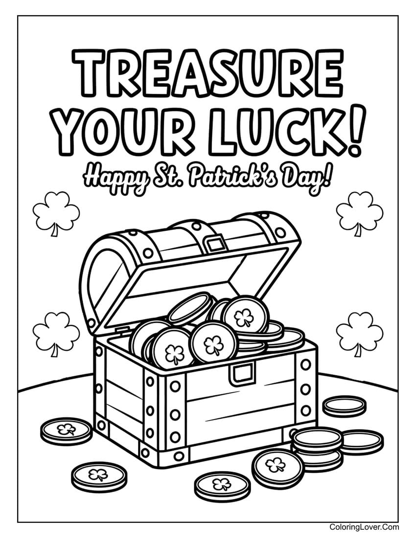 St. Patrick’s Day treasure chest coloring page