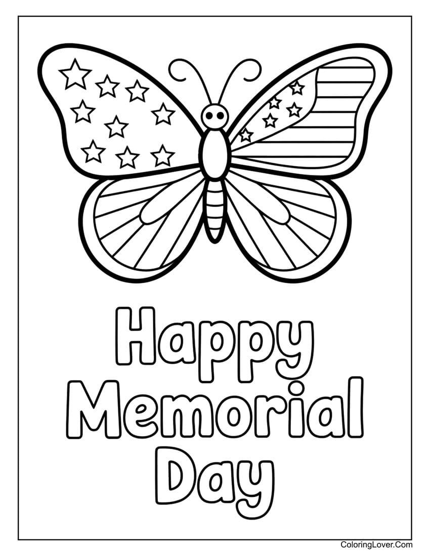 American flag butterfly for Memorial Day coloring page