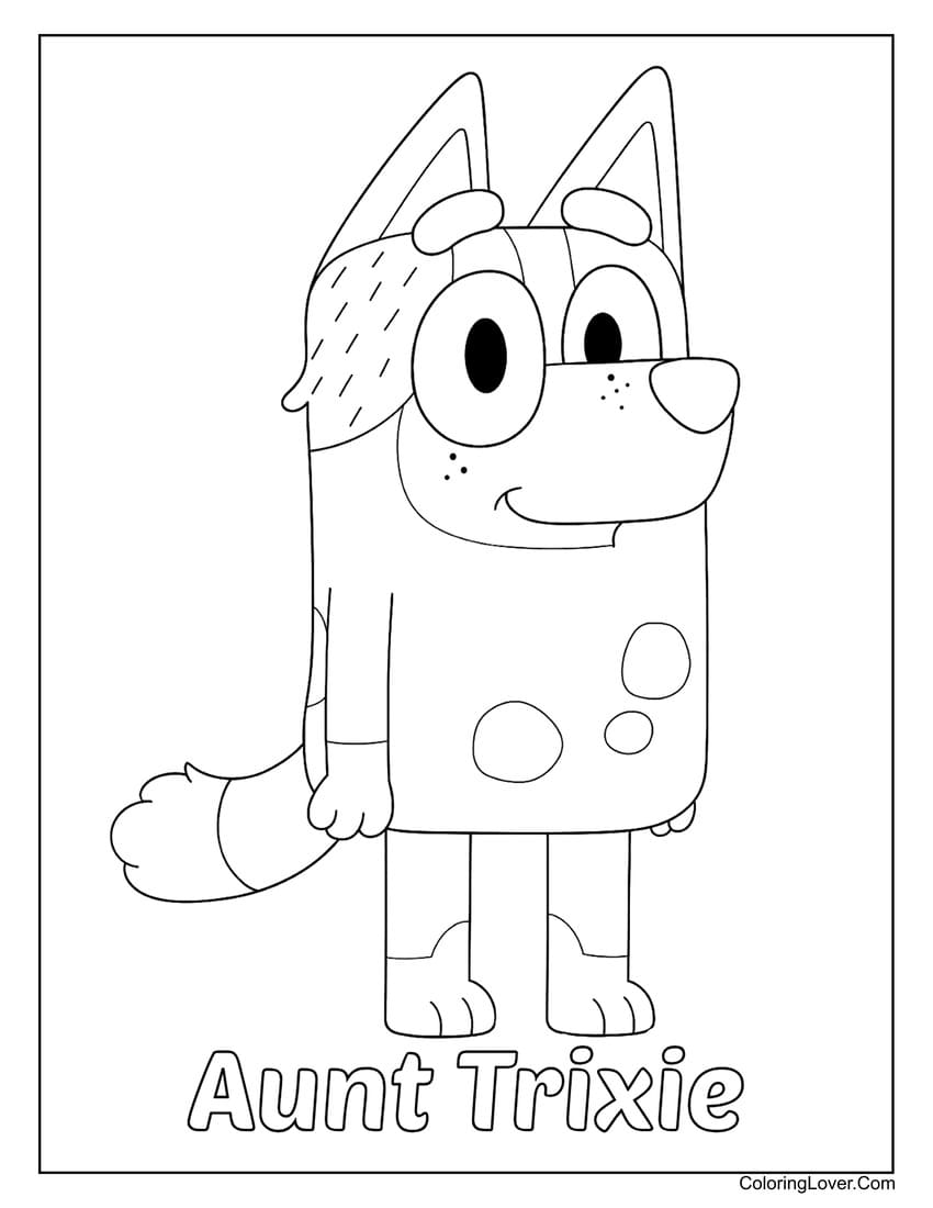 Aunt Trixie from Bluey standing calmly coloring page