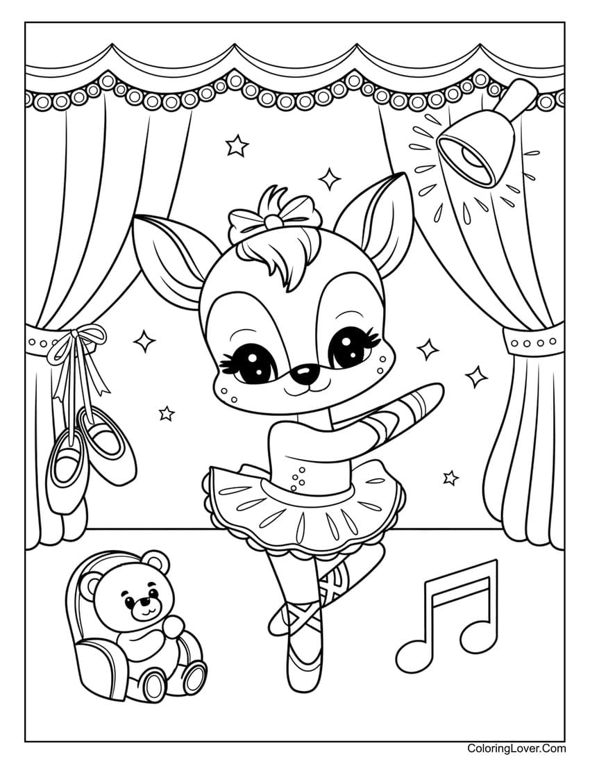 Ballet dancer deer on stage coloring page