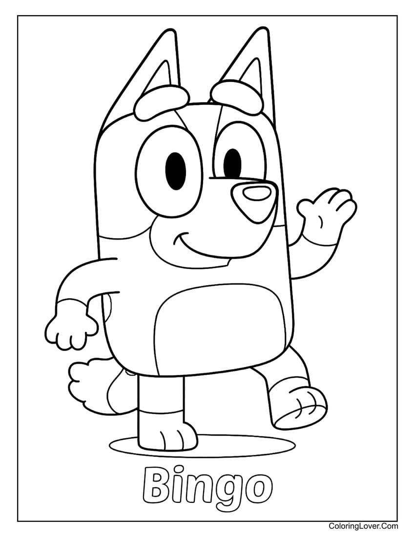 Bingo from Bluey smiling confidently coloring page