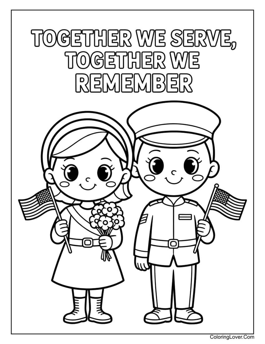 Boy and girl dressed for Memorial Day coloring page