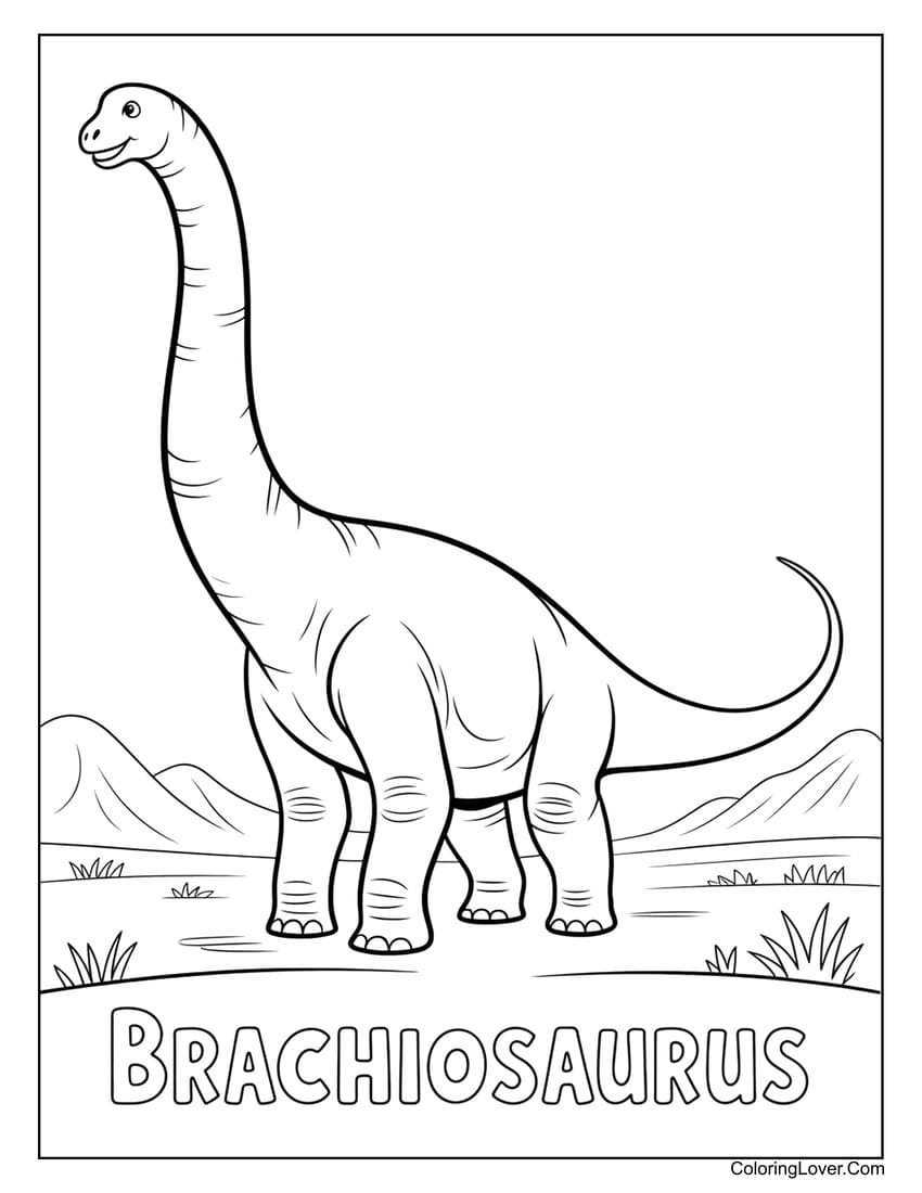 Brachiosaurus standing tall in rocky terrain coloring page