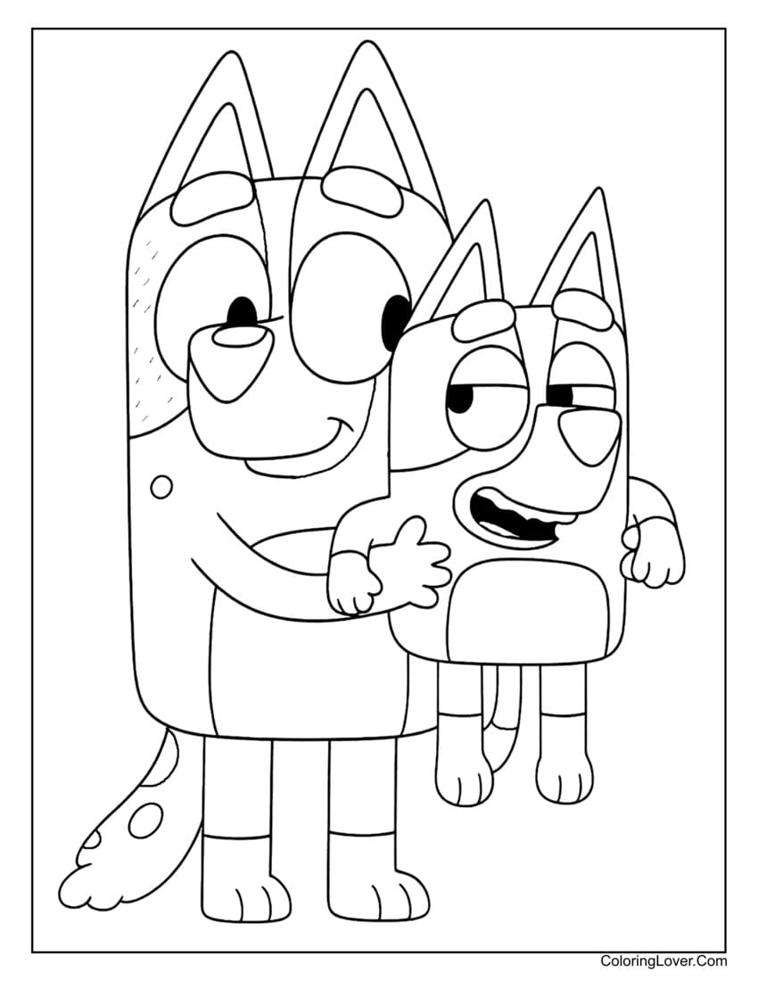 Chilli hugging Bluey warmly coloring page
