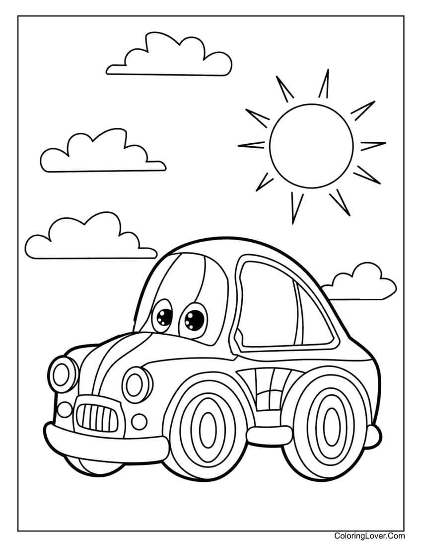 Cute cartoon car coloring for preschool