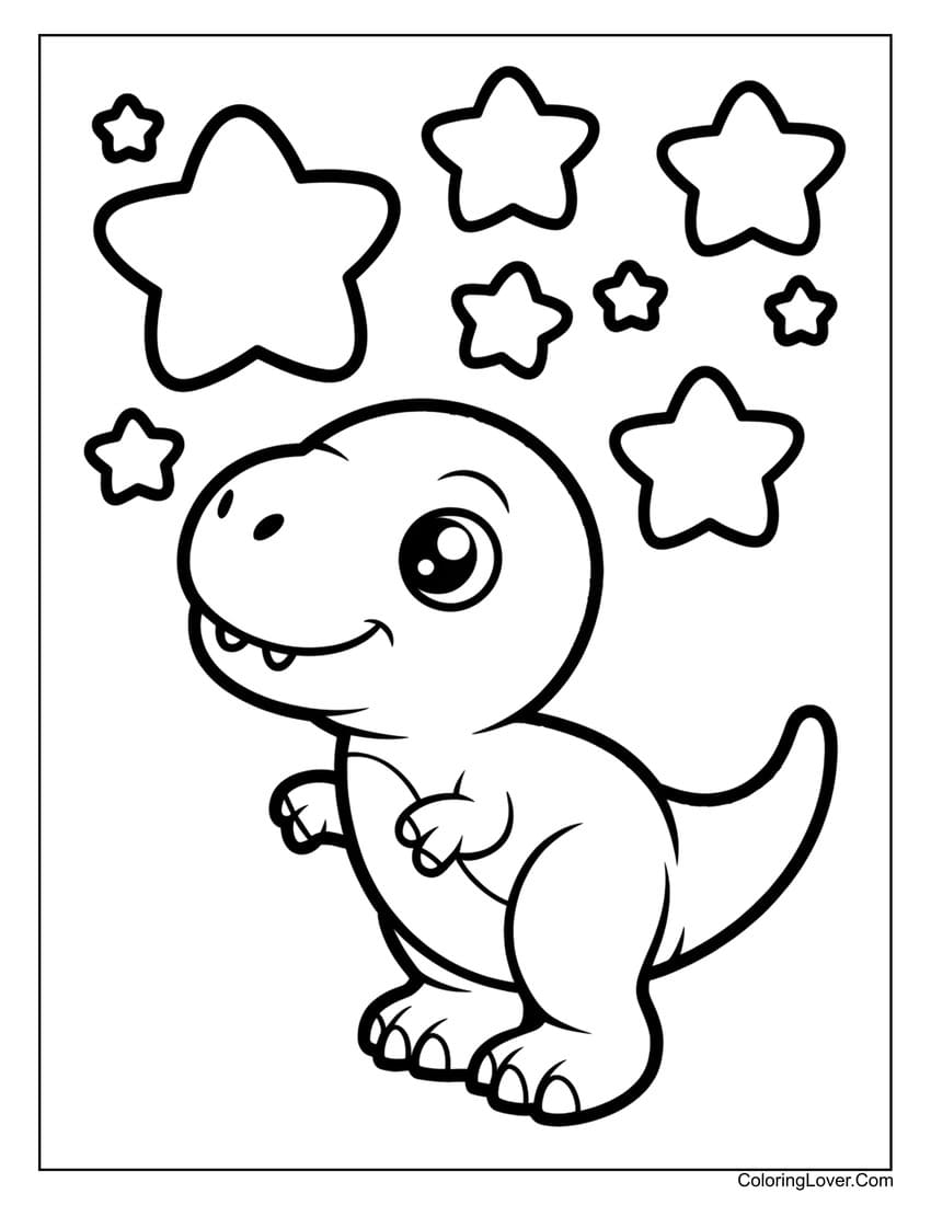 Cute dinosaur with stars easy coloring page