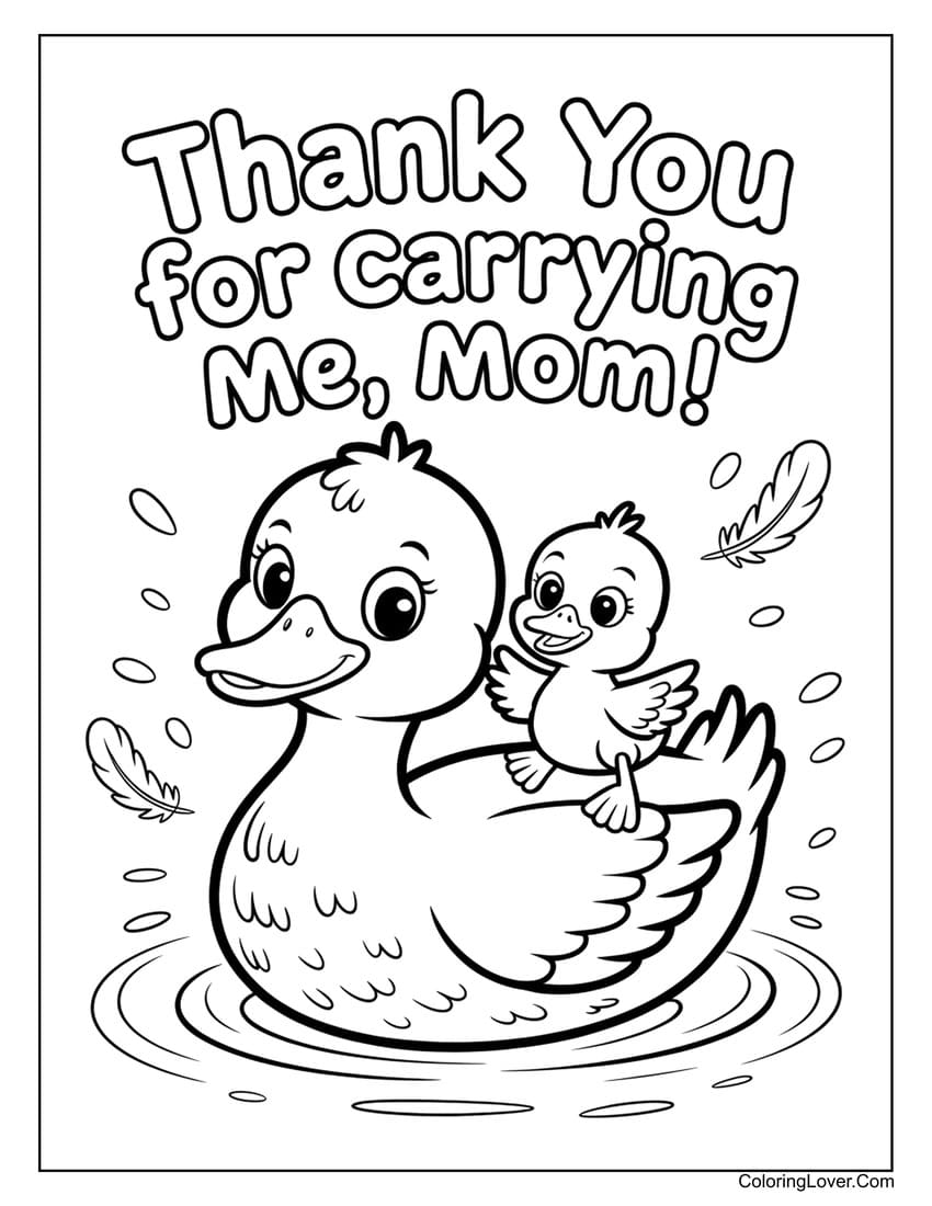 Duck carrying duckling for Mother’s Day coloring page