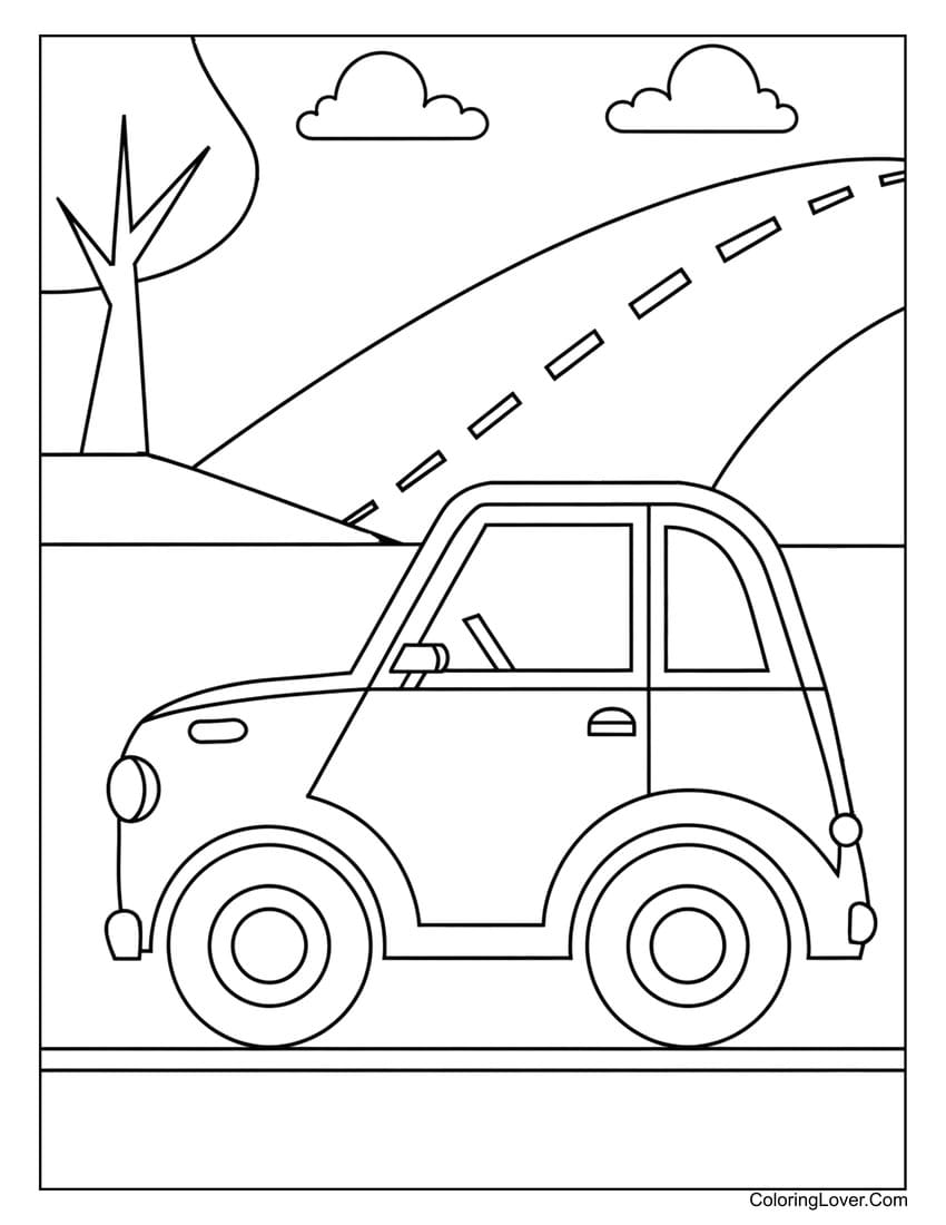 Easy car coloring page for preschool kids