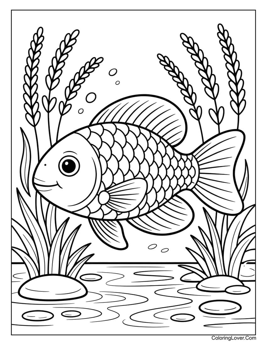 Freshwater fish rainbowfish near tall grass coloring page
