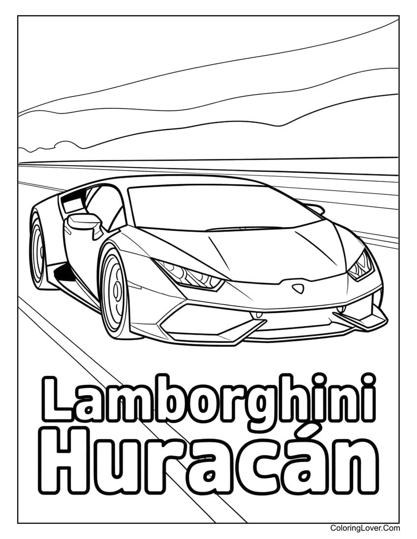 Lamborghini Huracán on open highway coloring page