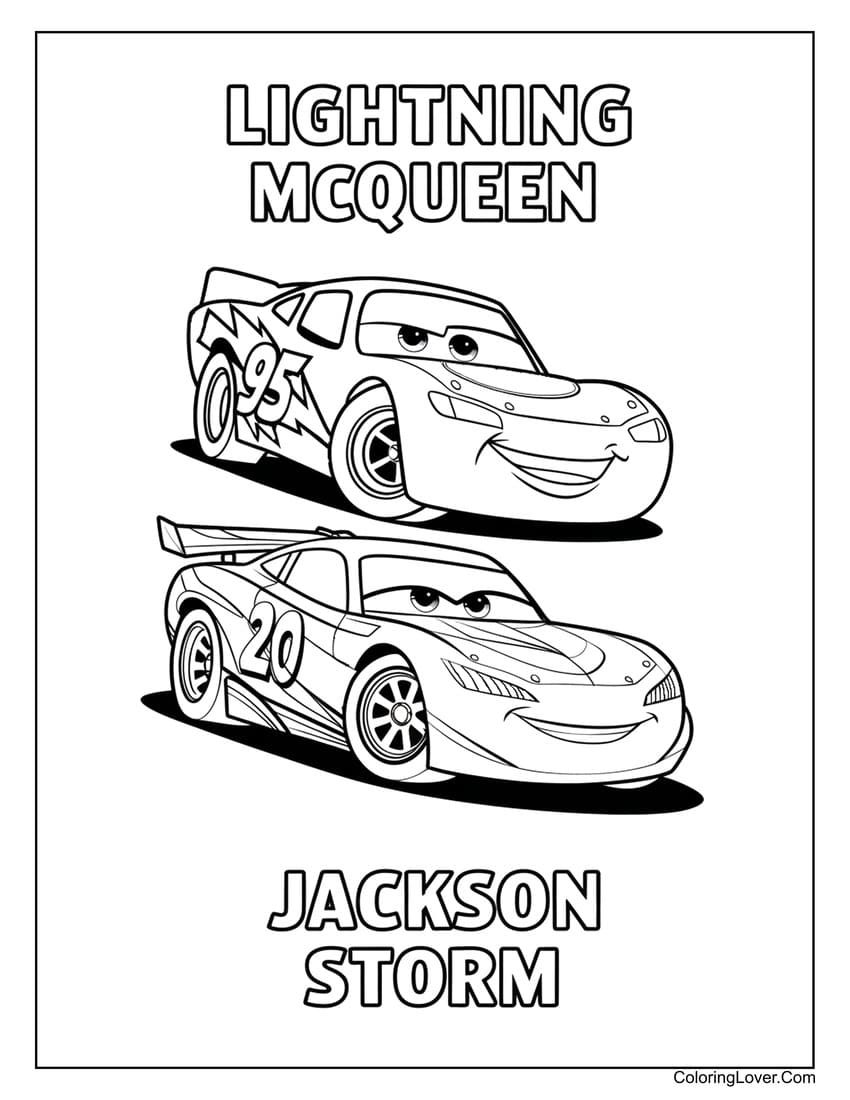 Lightning McQueen and Jackson Storm coloring page
