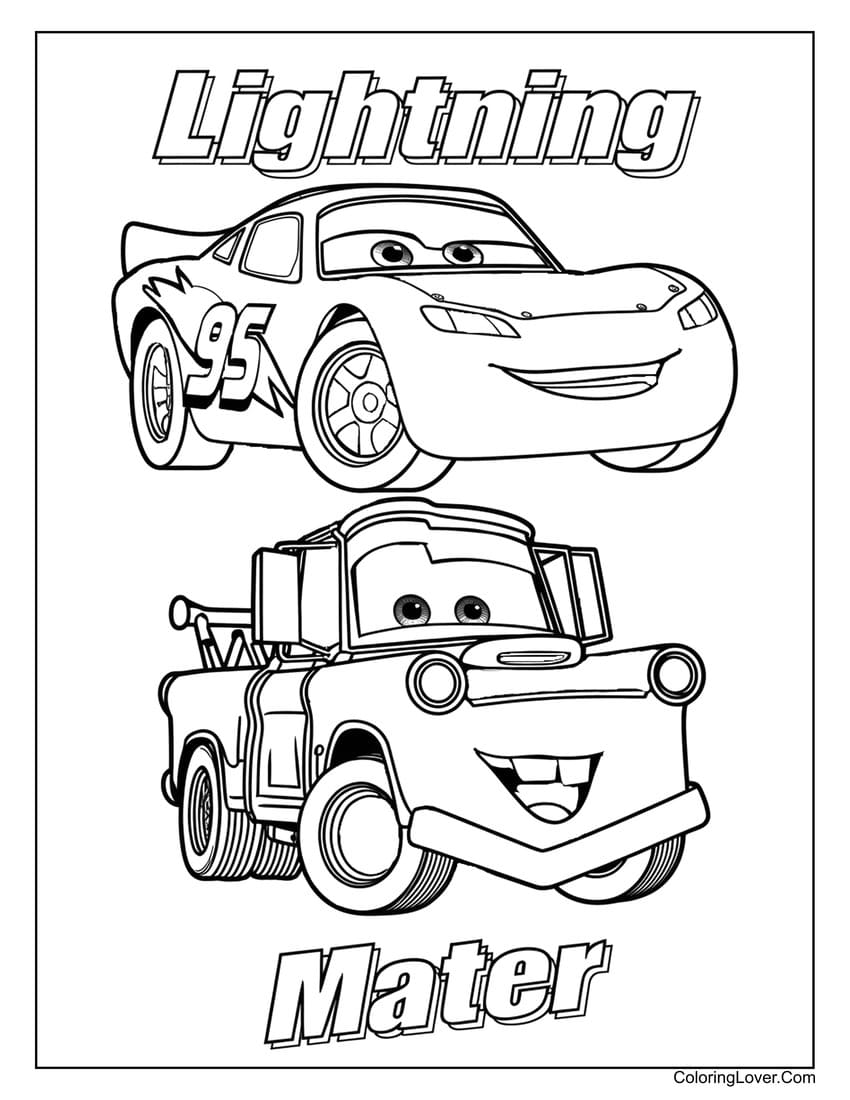 Lightning McQueen and Mater smiling coloring page