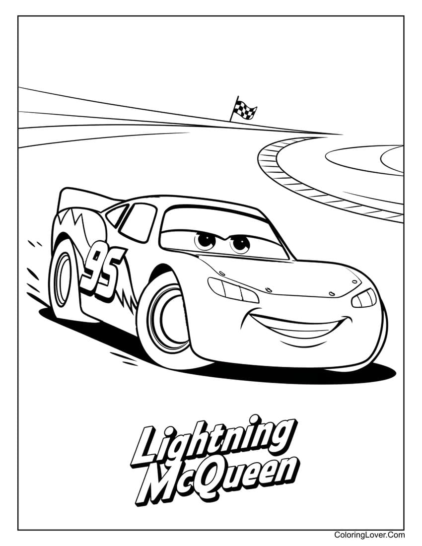 Lightning McQueen racing on track coloring page